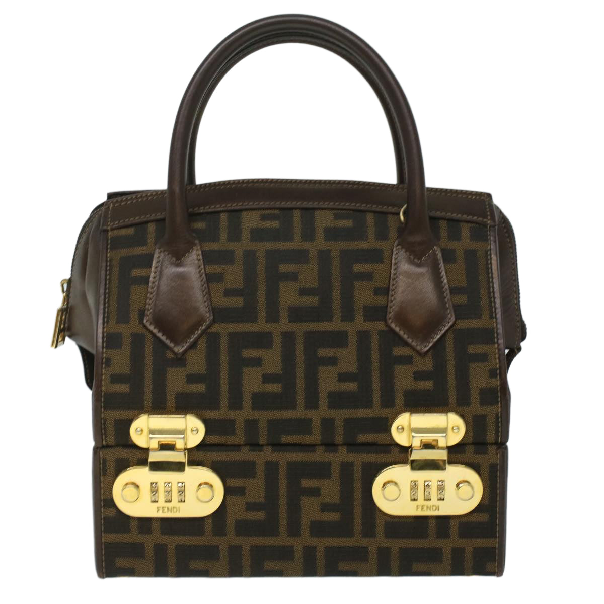 FENDI Zucca Canvas Hand Bag 2way Brown Black  am3888A