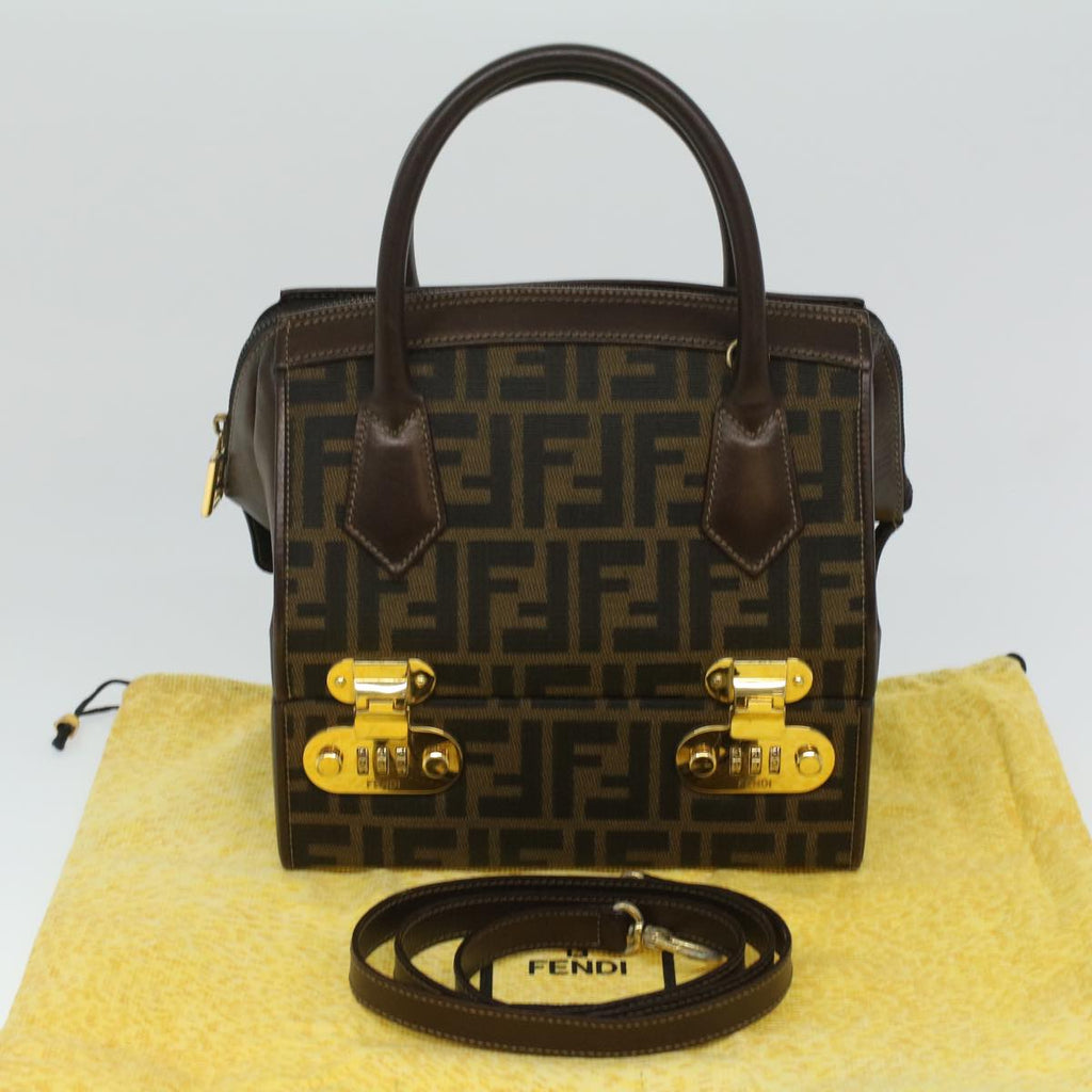 FENDI Zucca Canvas Hand Bag 2way Brown Black  am3888A