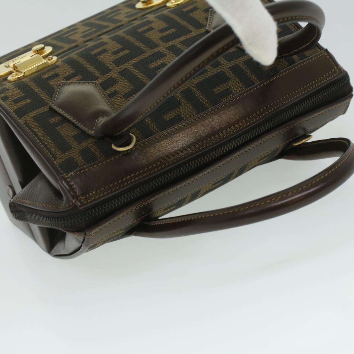 FENDI Zucca Canvas Hand Bag 2way Brown Black Auth am3888A