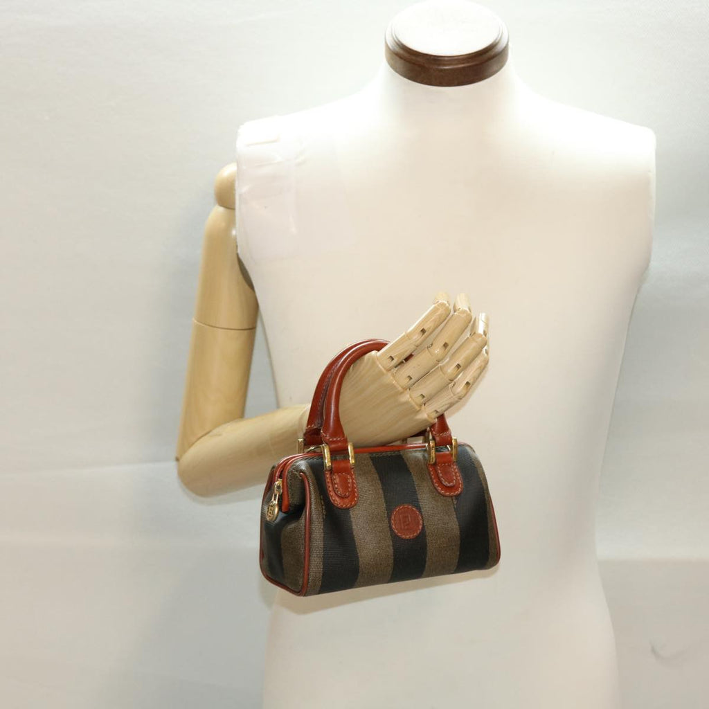 FENDI Pecan Canvas Mini Hand Bag Brown Black  am4474