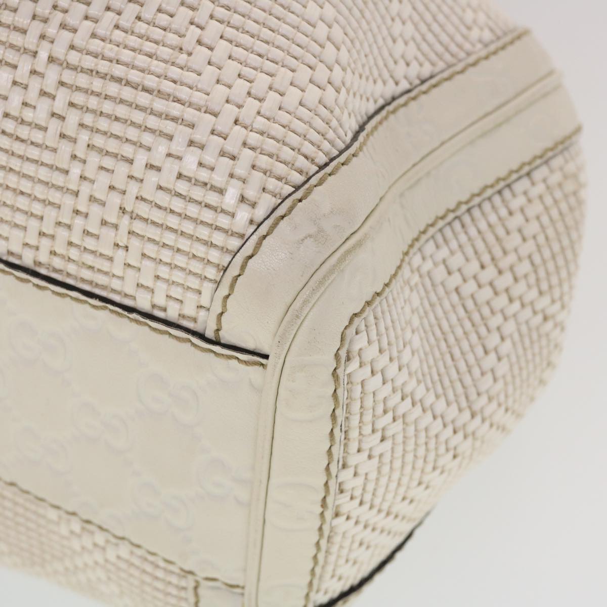 GUCCI Diamante GG Canvas Hand Bag Leather White 211944  am4493