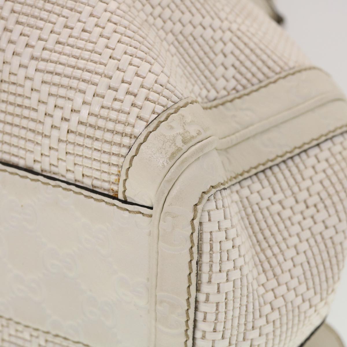 GUCCI Diamante GG Canvas Hand Bag Leather White 211944  am4493