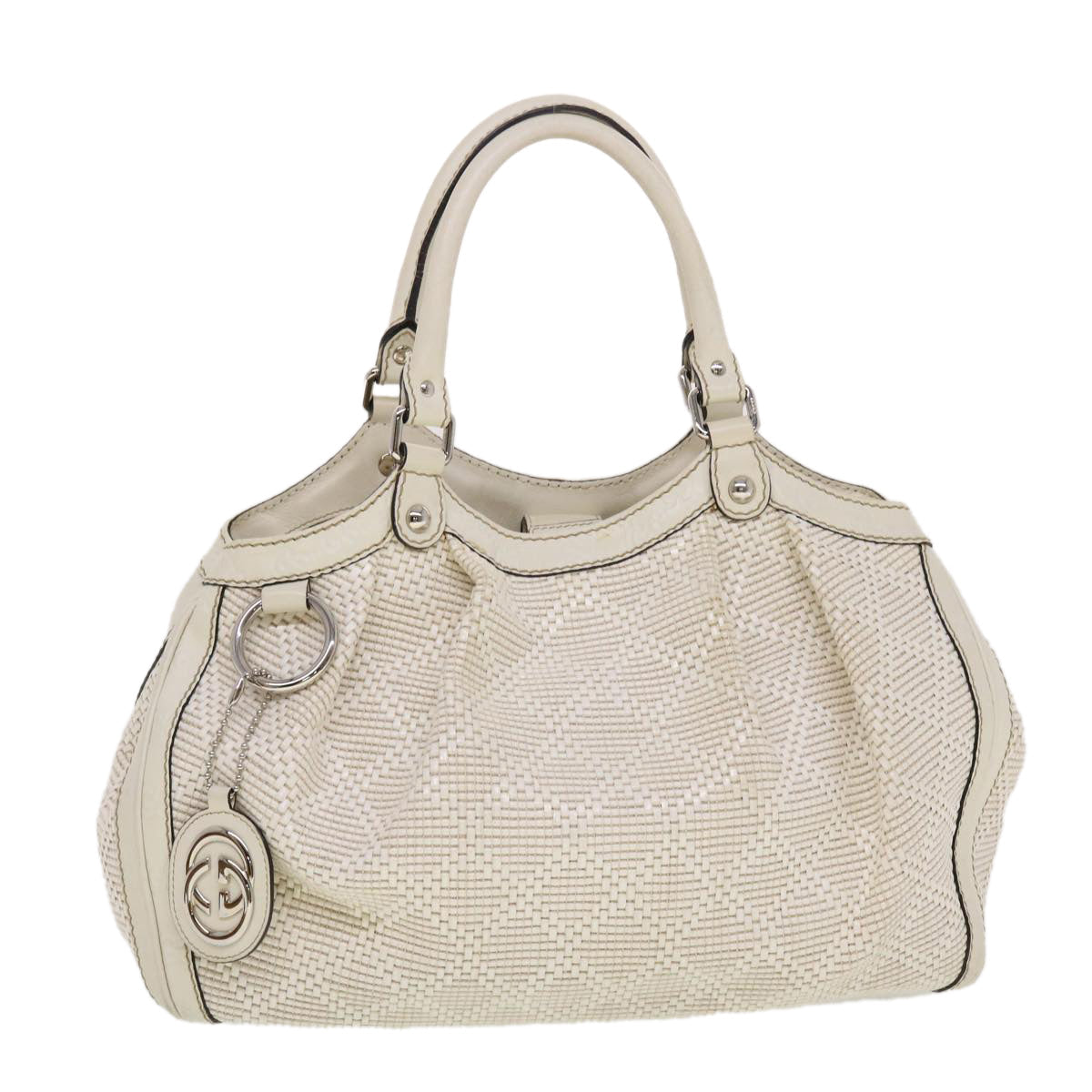 GUCCI Diamante GG Canvas Hand Bag Leather White 211944  am4493