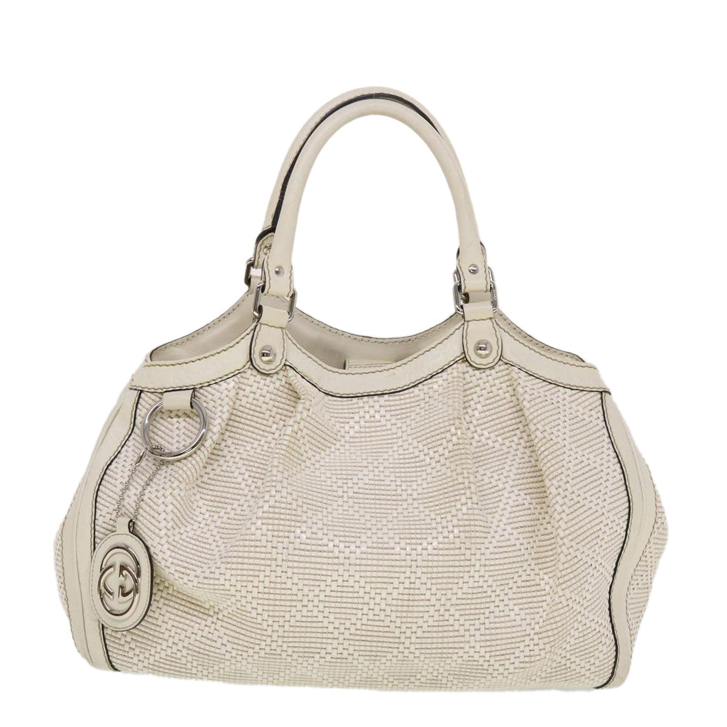 GUCCI Diamante GG Canvas Hand Bag Leather White 211944  am4493