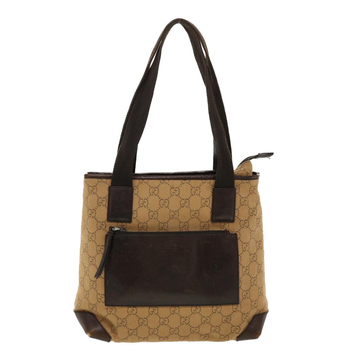 GUCCI GG Canvas Tote Bag Leather Beige 28893  am4545