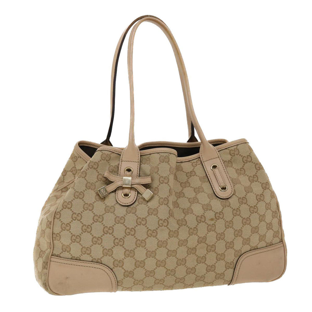 GUCCI GG Canvas Tote Bag Leather Beige 163805  am4729