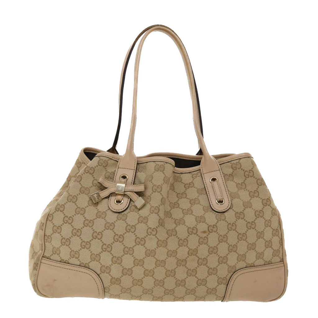 GUCCI GG Canvas Tote Bag Leather Beige 163805  am4729