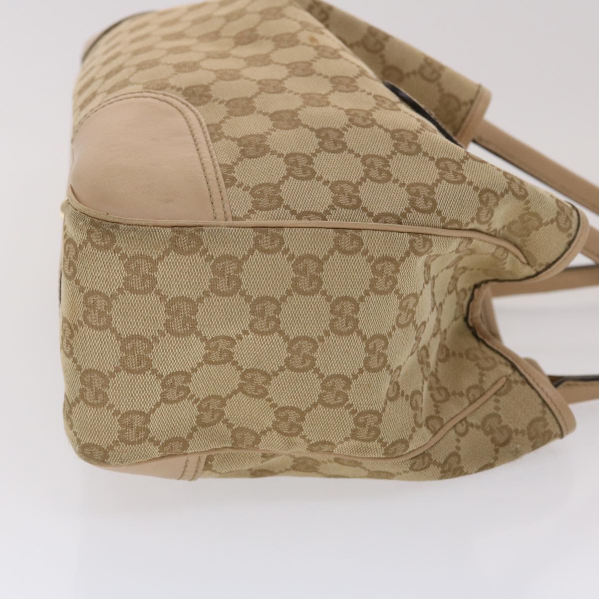 GUCCI GG Canvas Tote Bag Leather Beige 163805  am4729