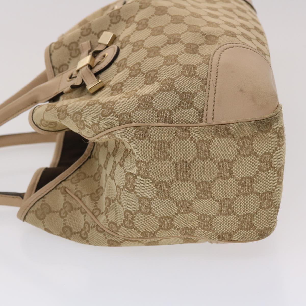 GUCCI GG Canvas Tote Bag Leather Beige 163805  am4729