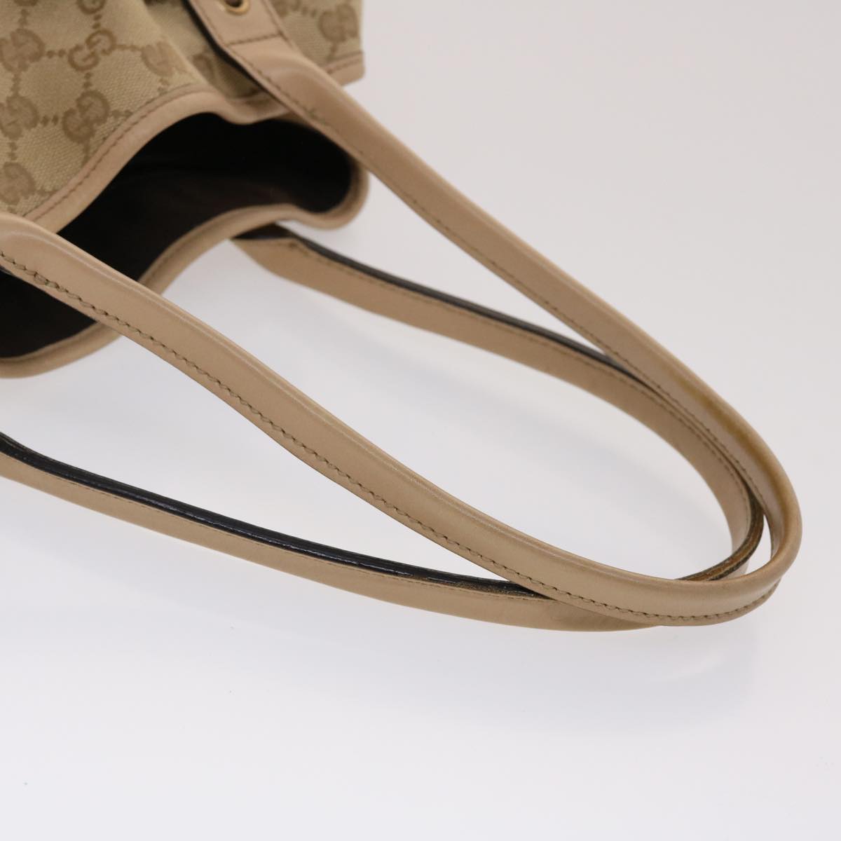 GUCCI GG Canvas Tote Bag Leather Beige 163805  am4729