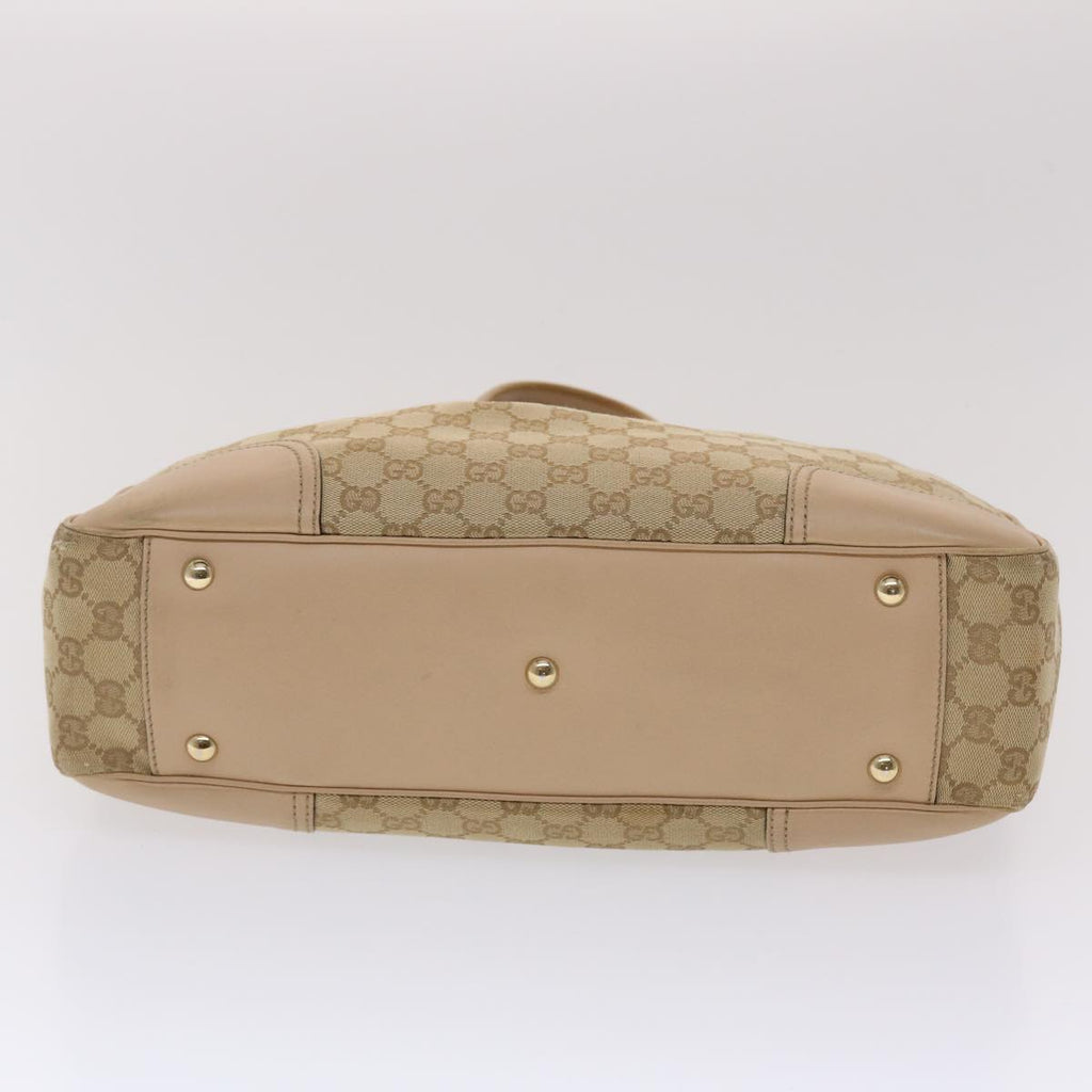 GUCCI GG Canvas Tote Bag Leather Beige 163805  am4729
