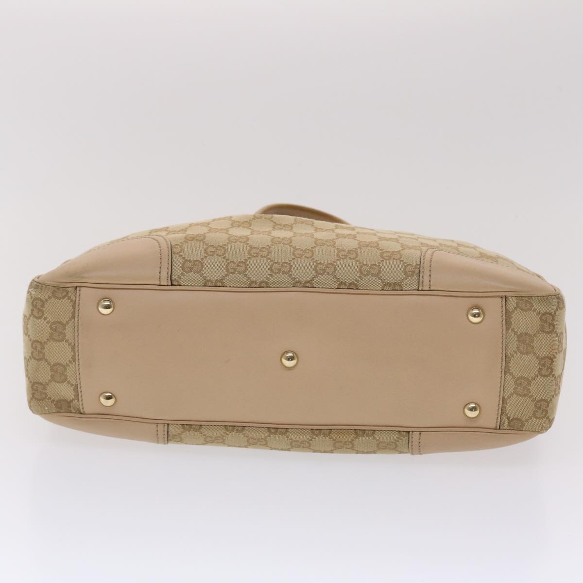 GUCCI GG Canvas Tote Bag Leather Beige 163805  am4729