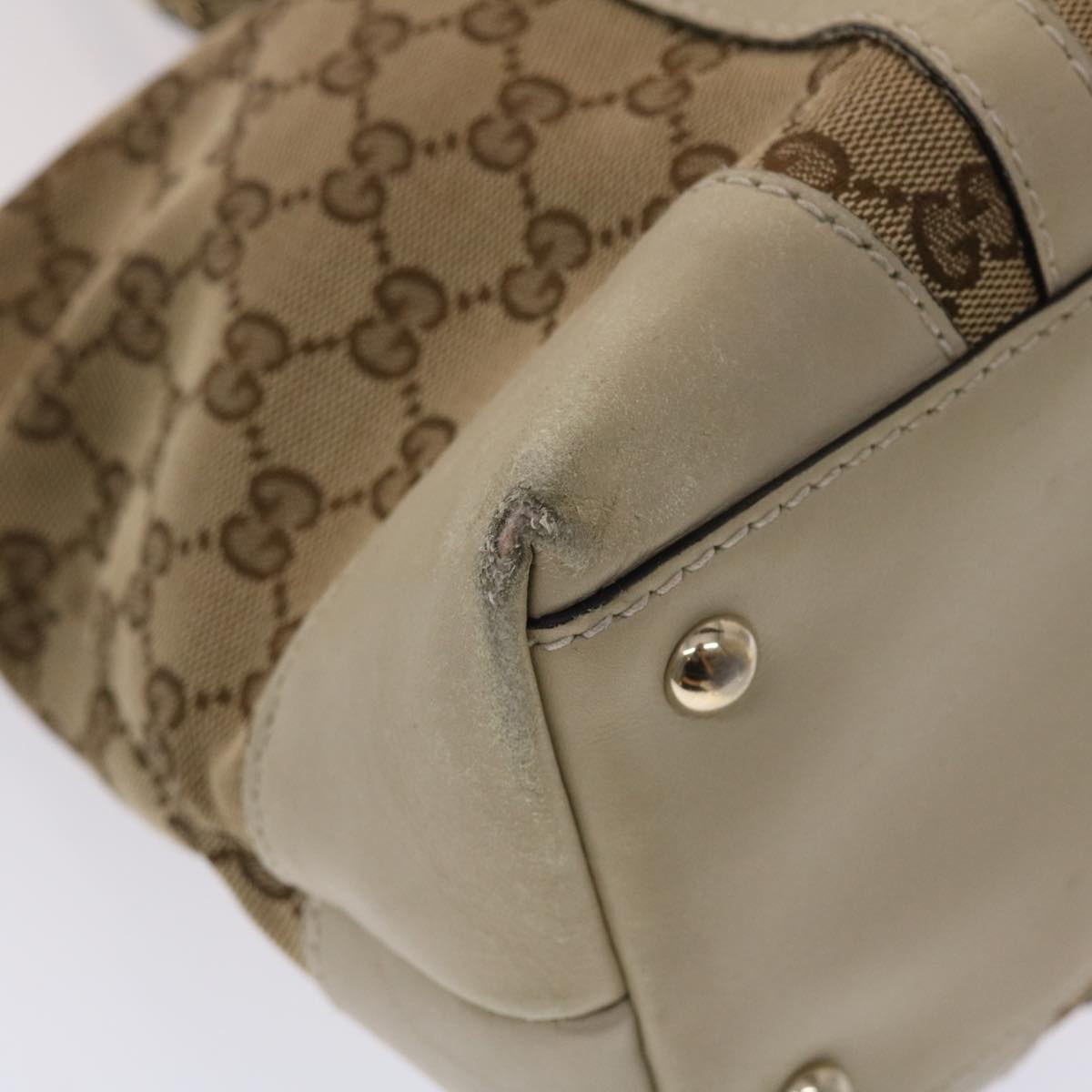 GUCCI GG Canvas Tote Bag Leather Beige 257069  am4730
