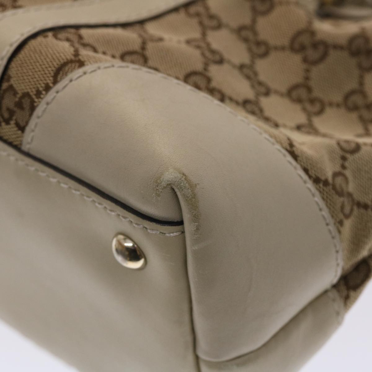 GUCCI GG Canvas Tote Bag Leather Beige 257069  am4730