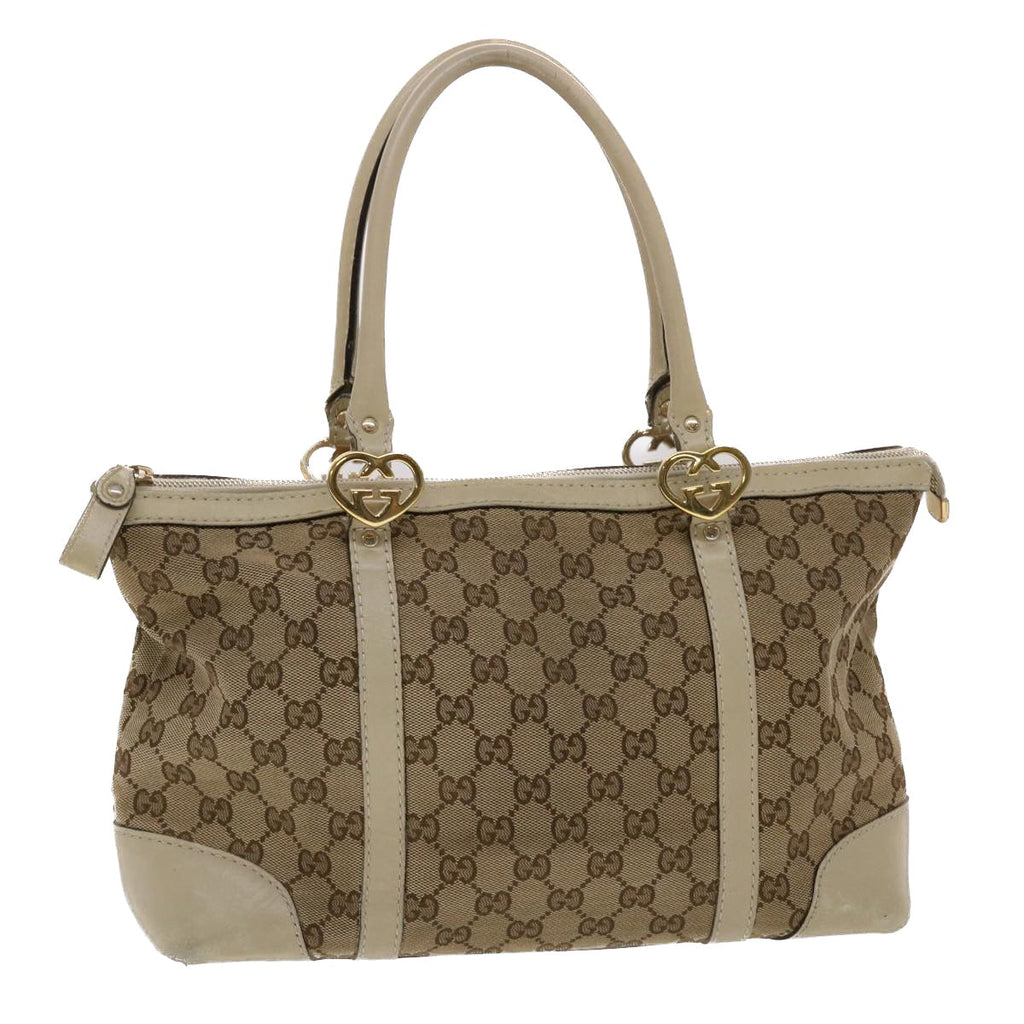 GUCCI GG Canvas Tote Bag Leather Beige 257069  am4730
