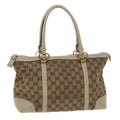 GUCCI GG Canvas Tote Bag Leather Beige 257069  am4730