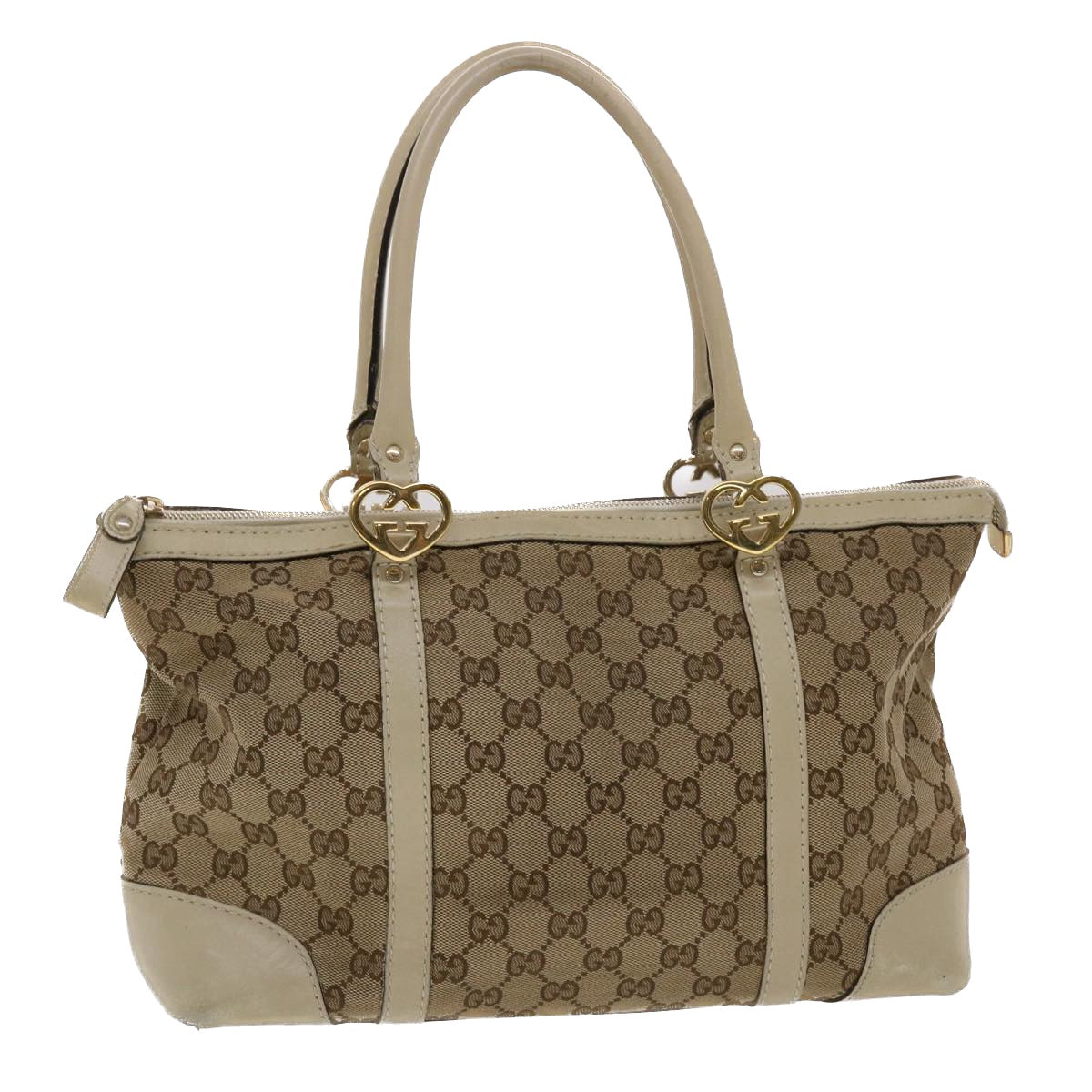 GUCCI GG Canvas Tote Bag Leather Beige 257069  am4730
