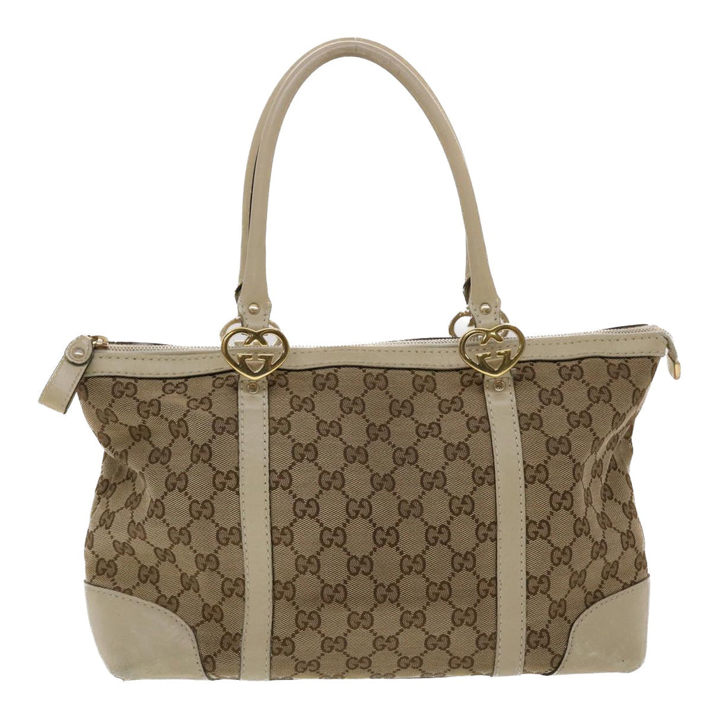 GUCCI GG Canvas Tote Bag Leather Beige 257069  am4730