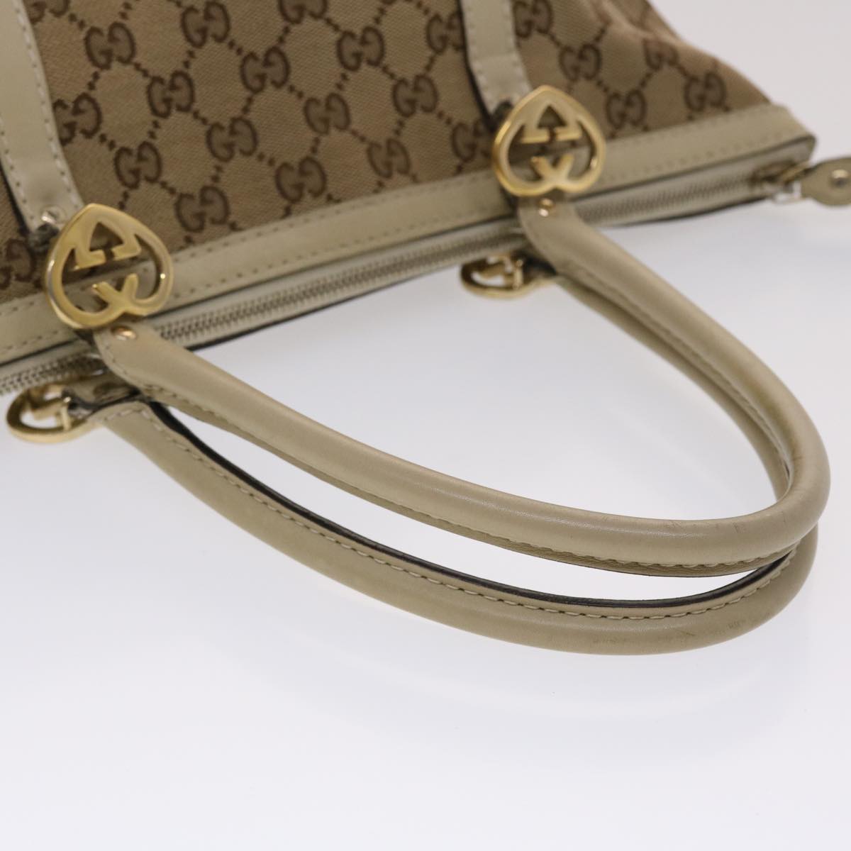 GUCCI GG Canvas Tote Bag Leather Beige 257069  am4730
