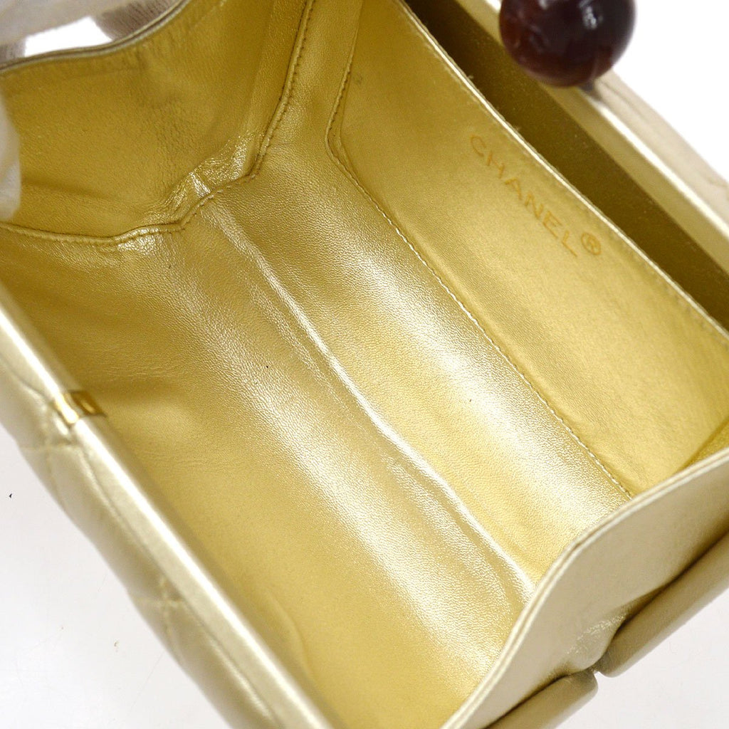 CHANEL 1996-1997 Gold Lambskin Faux Tortoiseshell Kisslock Evening Bag