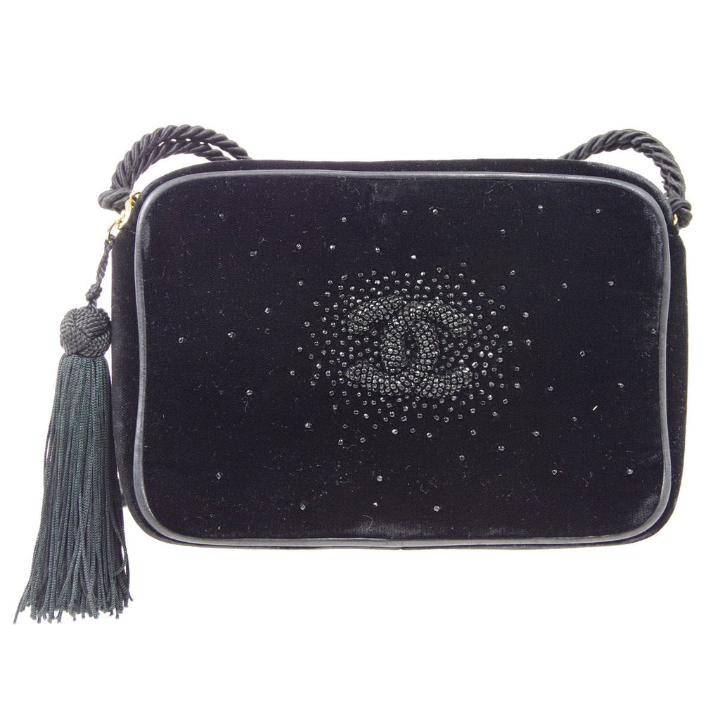 CHANEL 1989-1991 Black Velvet Camera Bag Mini
