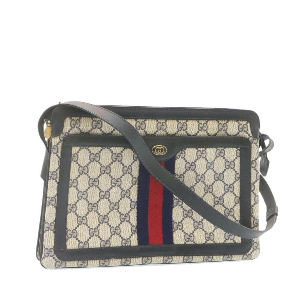 GUCCI Sherry Line GG Canvas Shoulder Bag PVC Leather Red Navy  ar4424