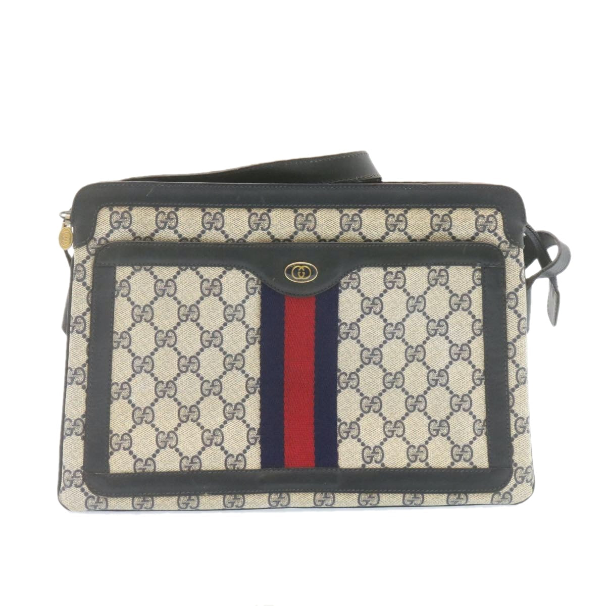 GUCCI Sherry Line GG Canvas Shoulder Bag PVC Leather Red Navy  ar4424