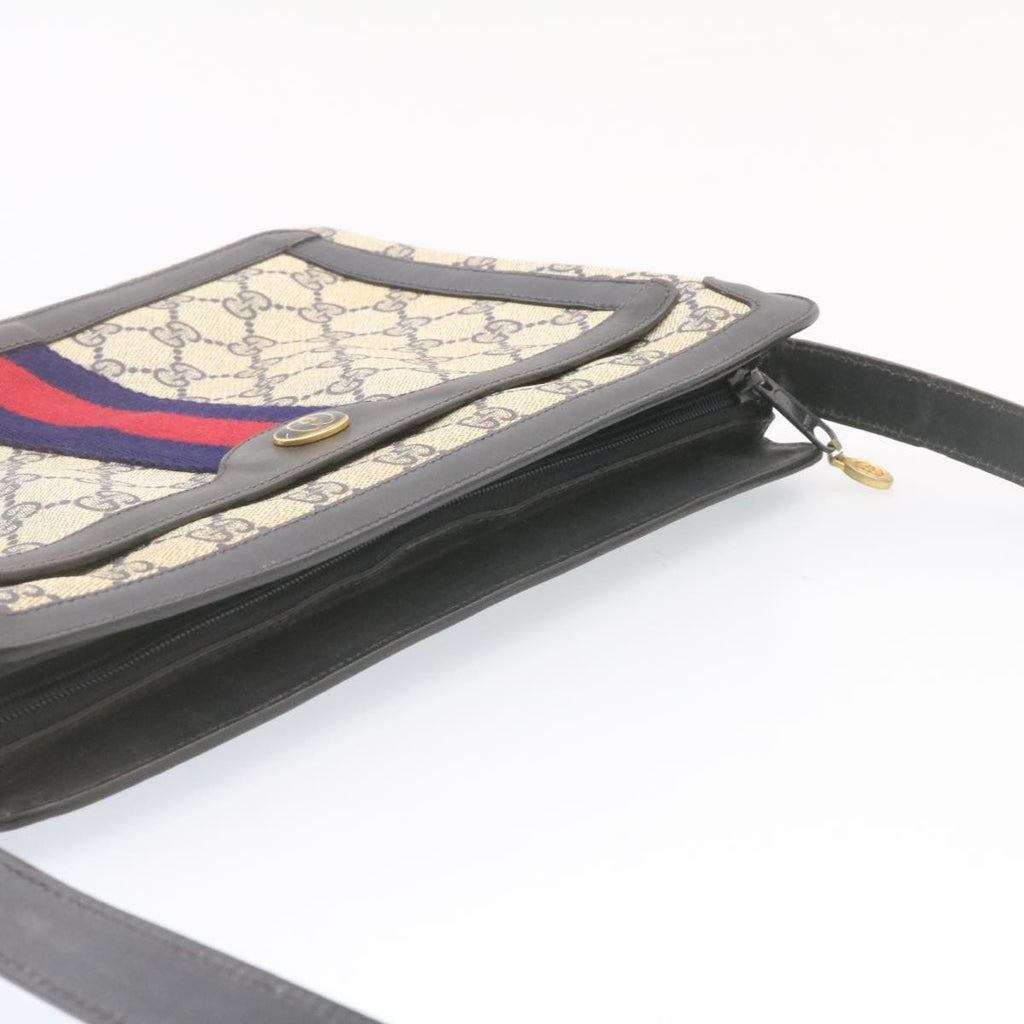 GUCCI Sherry Line GG Canvas Shoulder Bag PVC Leather Red Navy  ar4424