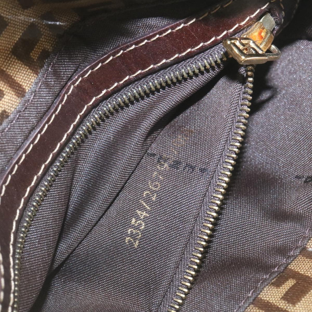 FENDI Zucchino Hand Bag Coated Canvas Brown  ar6367