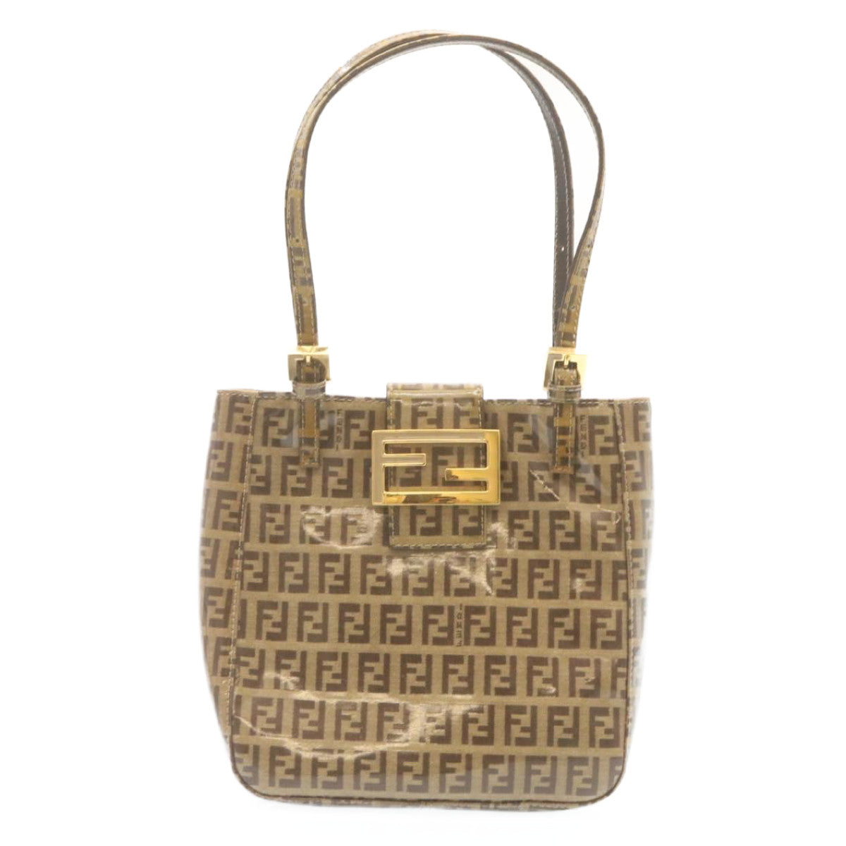 FENDI Zucchino Hand Bag Coated Canvas Brown  ar6367