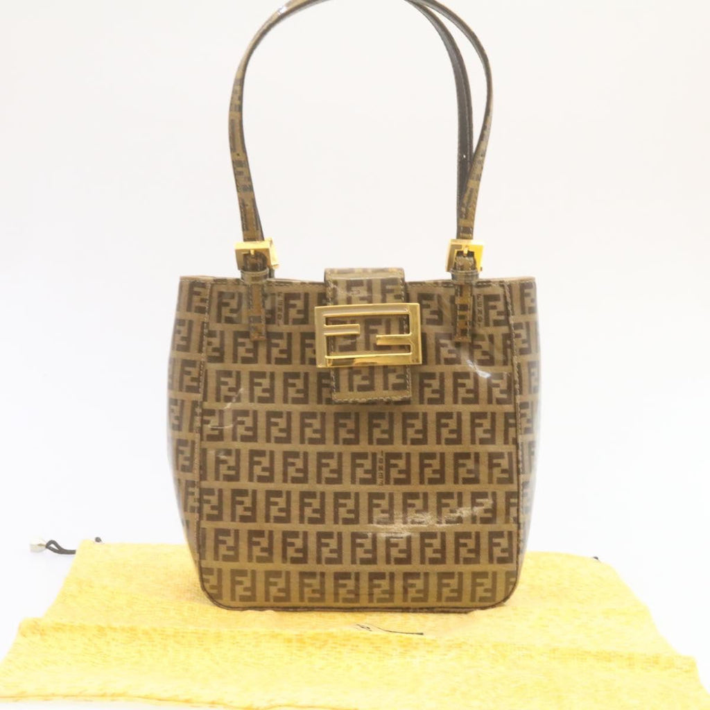 FENDI Zucchino Hand Bag Coated Canvas Brown  ar6367