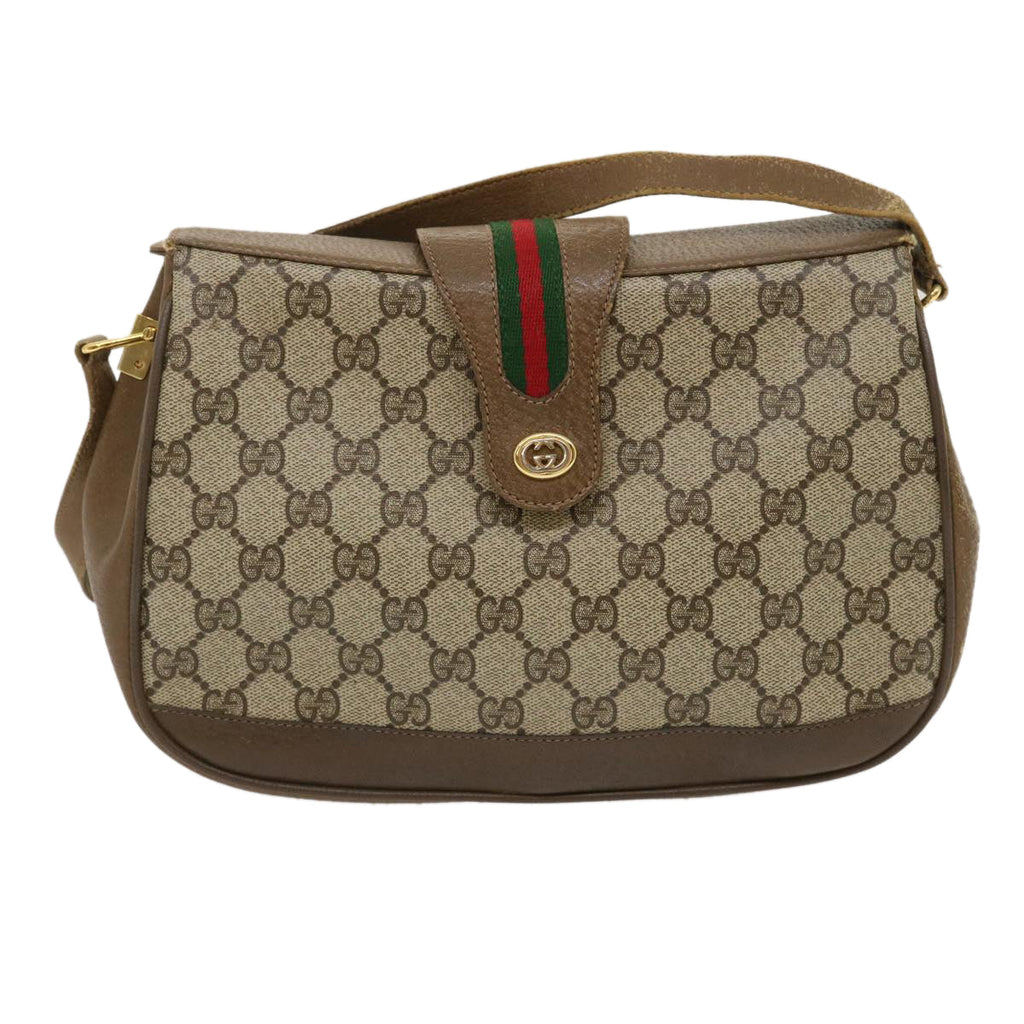 GUCCI Web Sherry Line GG Canvas Shoulder Bag Beige Red Green  ar6721