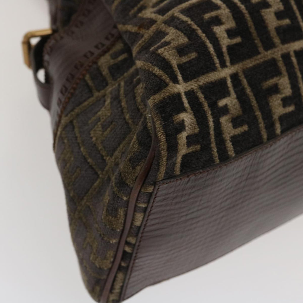FENDI Zucca Canvas Tote Bag Velor Brown Black Auth ar6954