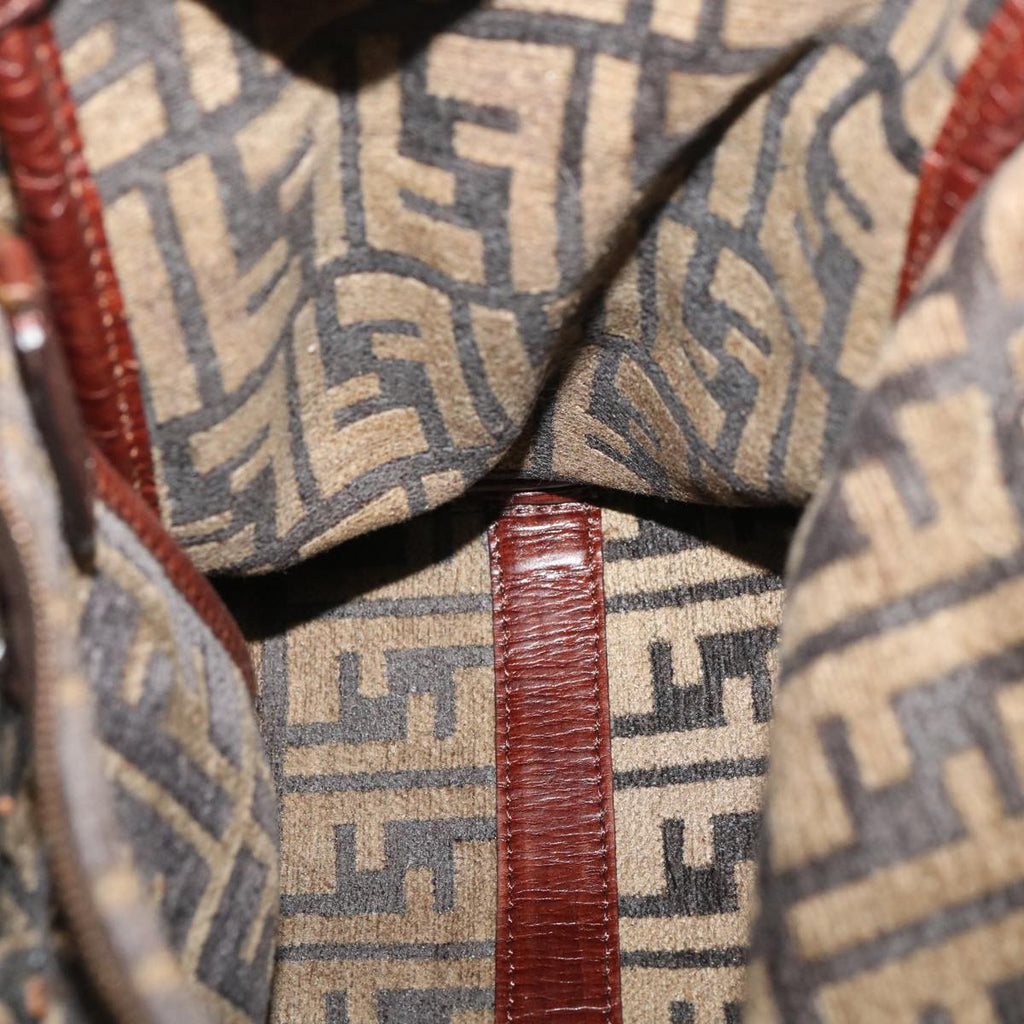 FENDI Zucca Canvas Tote Bag Velor Brown Black Auth ar6954