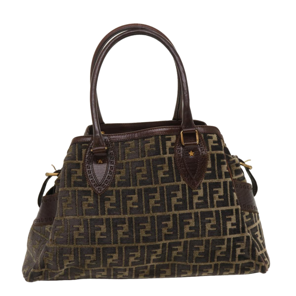 FENDI Zucca Canvas Tote Bag Velor Brown Black  ar6954