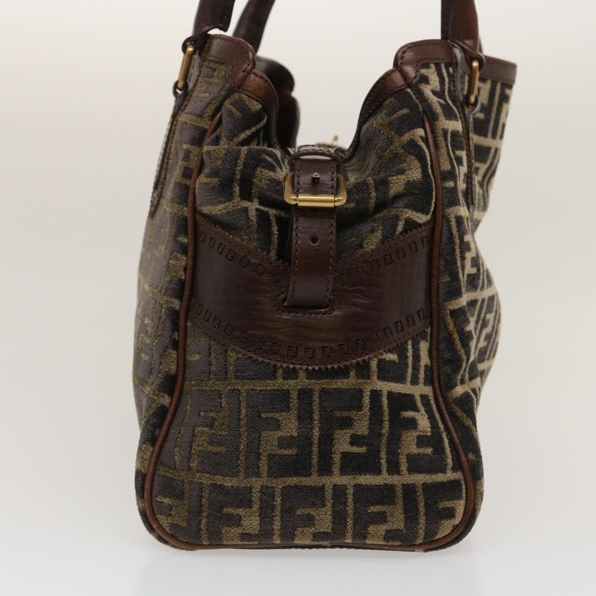FENDI Zucca Canvas Tote Bag Velor Brown Black  ar6954