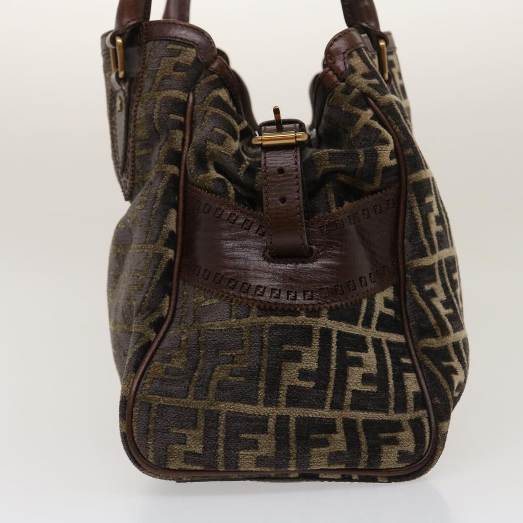 FENDI Zucca Canvas Tote Bag Velor Brown Black  ar6954