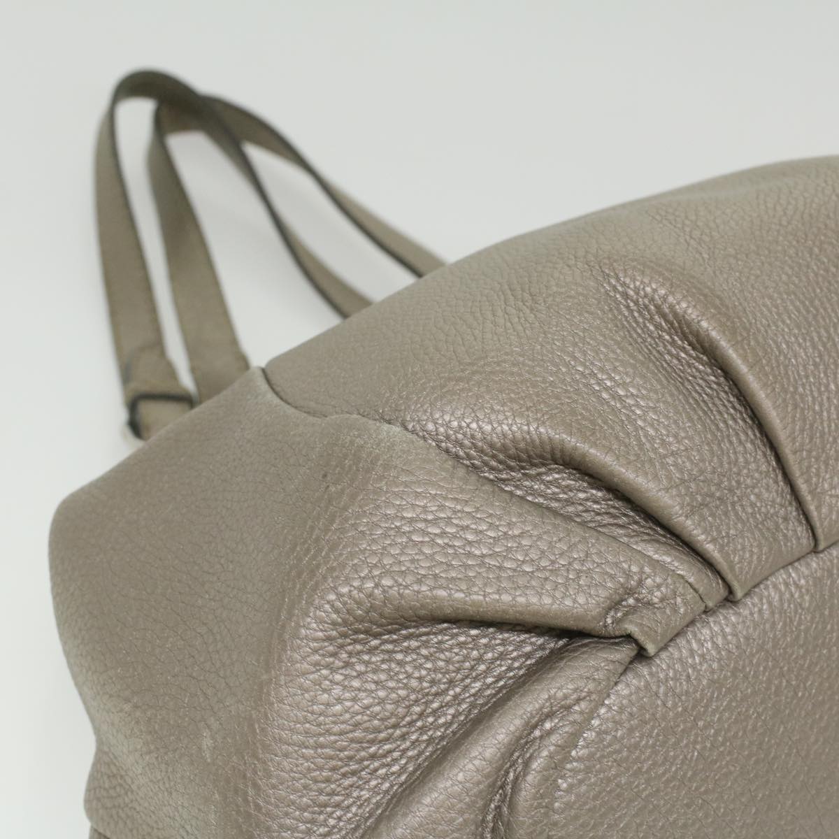 FENDI Celeria Tote Bag Leather Silver Auth ar8876