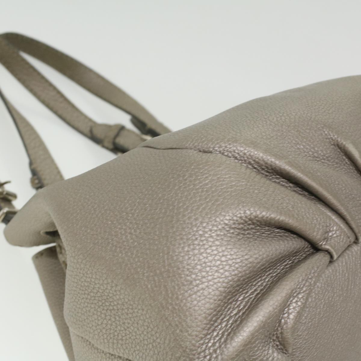 FENDI Celeria Tote Bag Leather Silver Auth ar8876