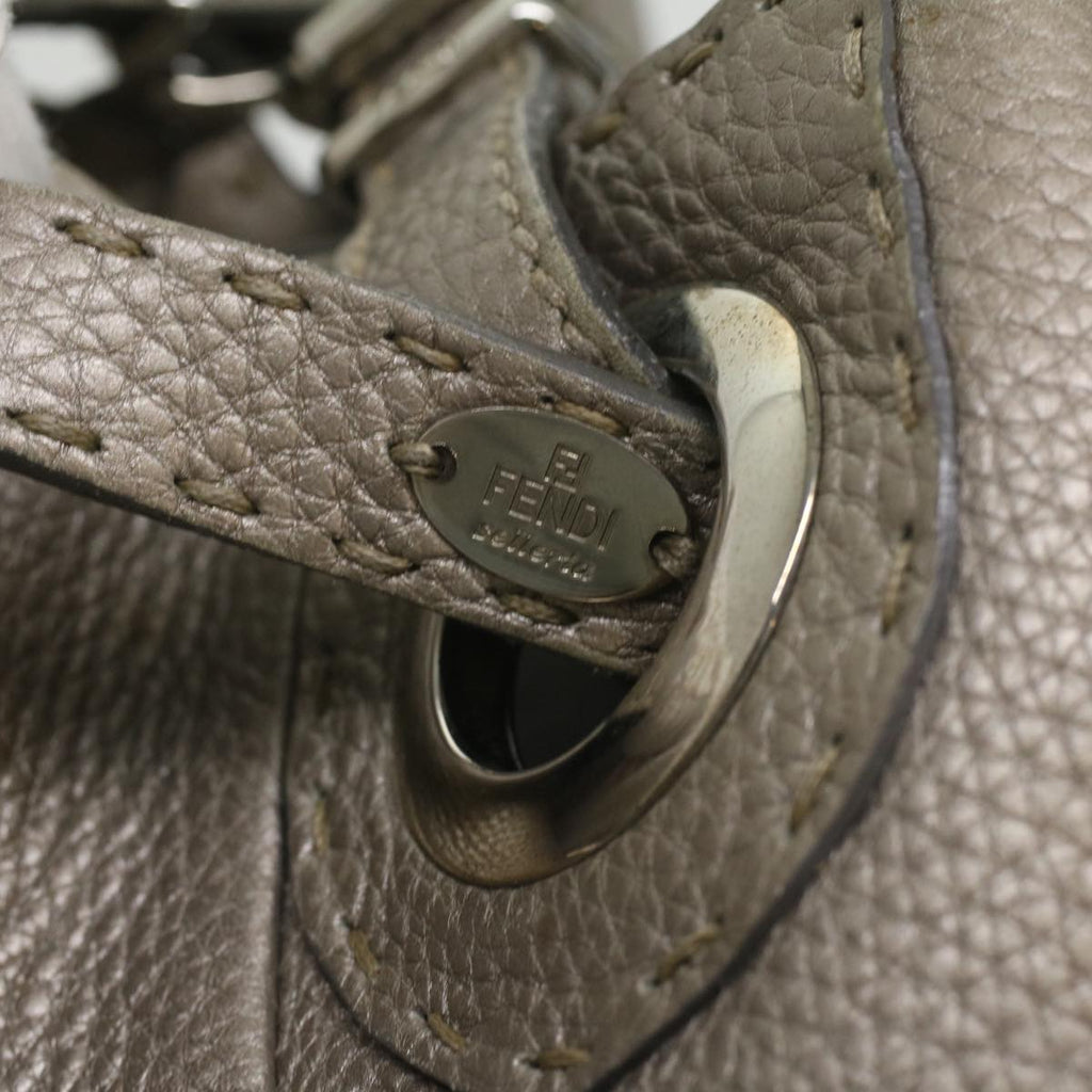 FENDI Celeria Tote Bag Leather Silver  ar8876