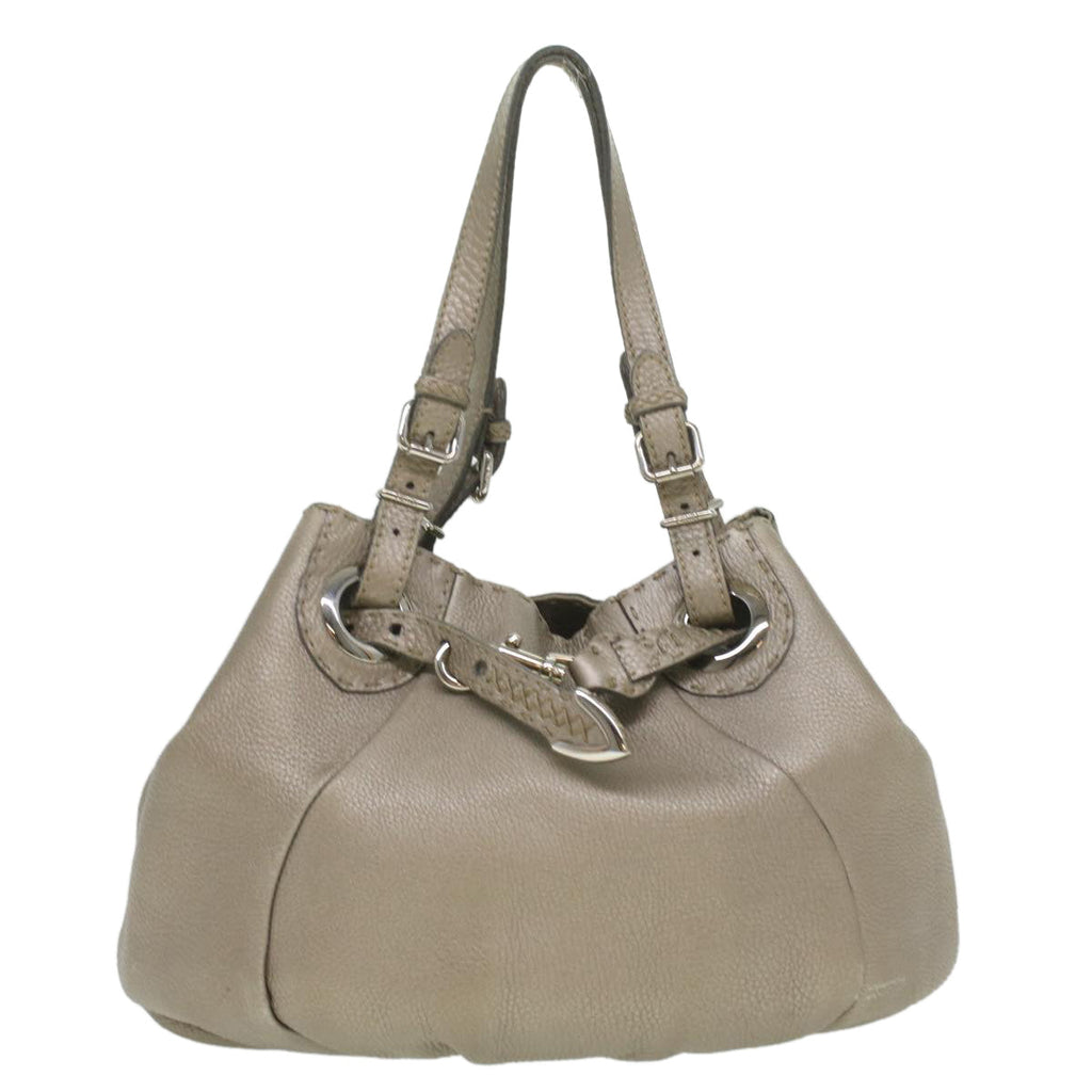FENDI Celeria Tote Bag Leather Silver  ar8876