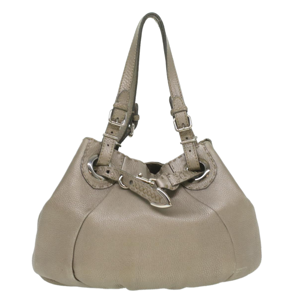 FENDI Celeria Tote Bag Leather Silver  ar8876