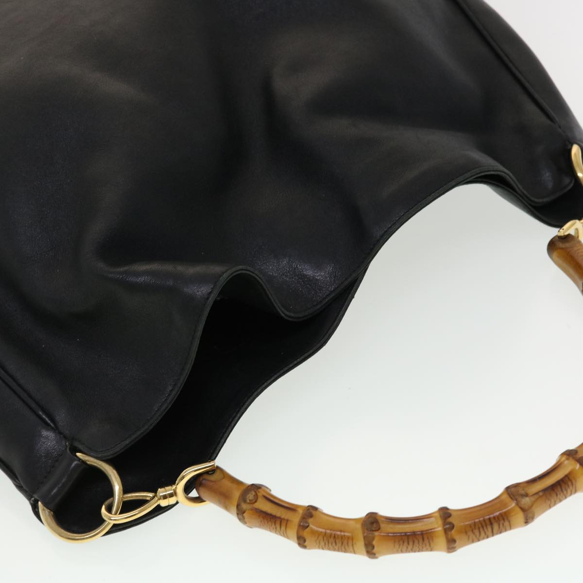 GUCCI Bamboo Hand Bag Leather 2way Black 001.0166.1577  ar9614