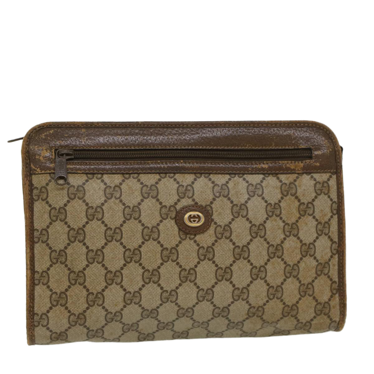 GUCCI GG Canvas Clutch Bag PVC Leather Beige 97.01.037  ar9696B