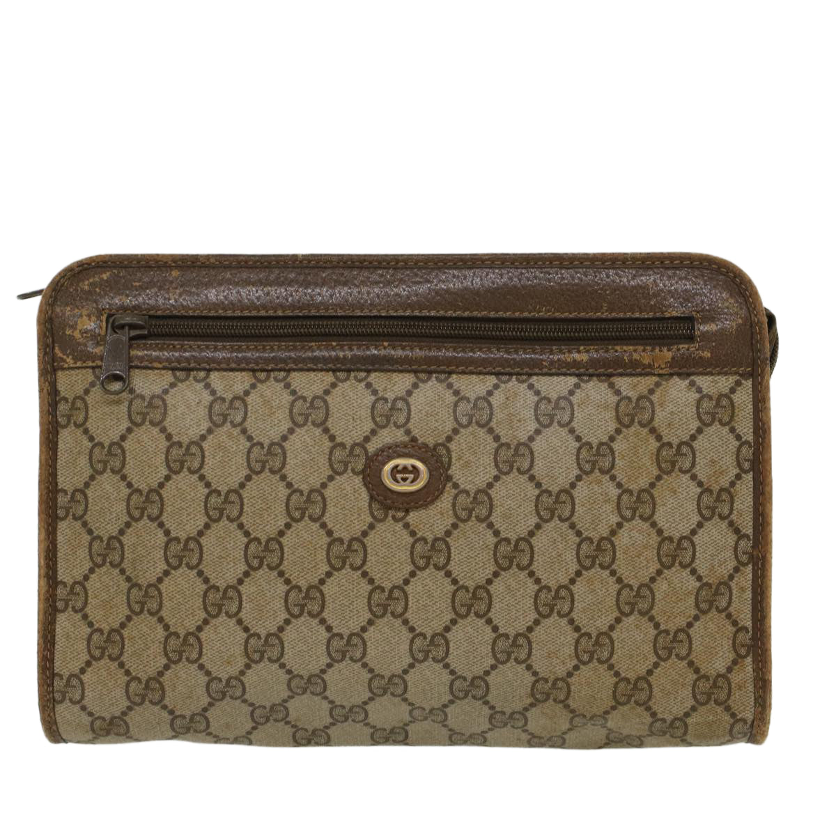 GUCCI GG Canvas Clutch Bag PVC Leather Beige 97.01.037  ar9696B