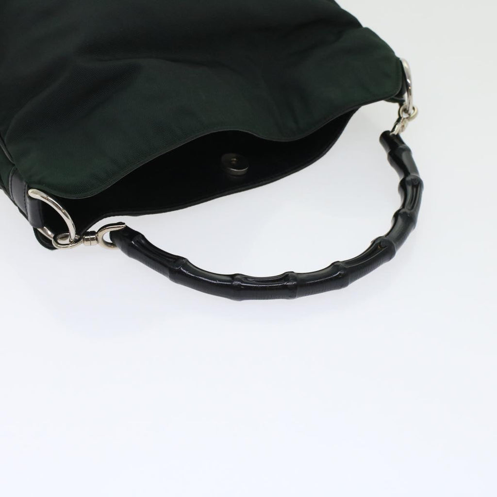 GUCCI Bamboo Shoulder Bag Nylon Leather Green 001 1638 3754  ar9698B