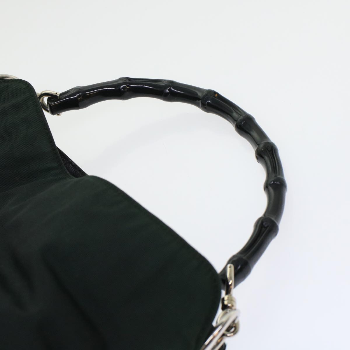GUCCI Bamboo Shoulder Bag Nylon Leather Green 001 1638 3754  ar9698B