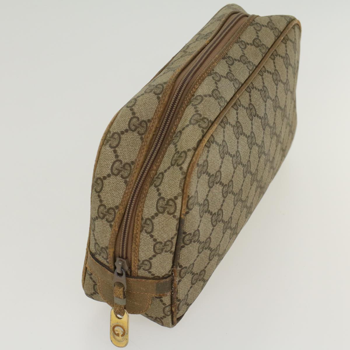 GUCCI GG Canvas Clutch Bag PVC Leather Beige  ar9845