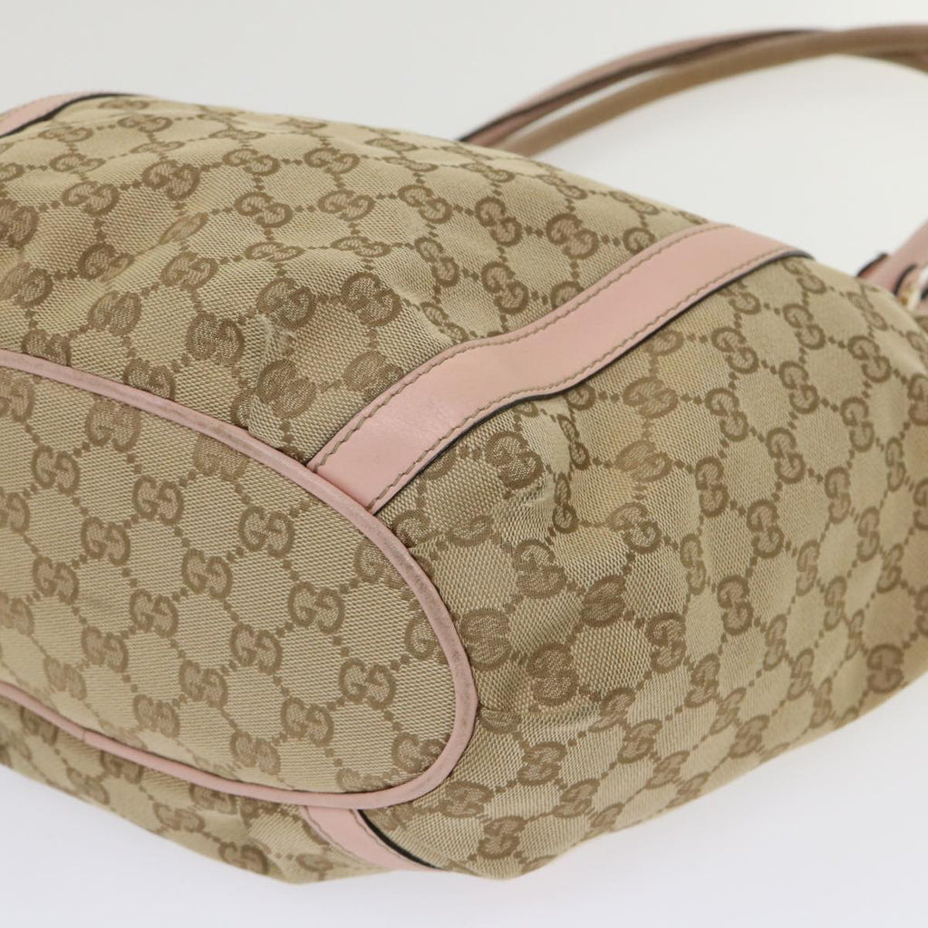 GUCCI GG Canvas Tote Bag Leather Beige 211982  ar9875B