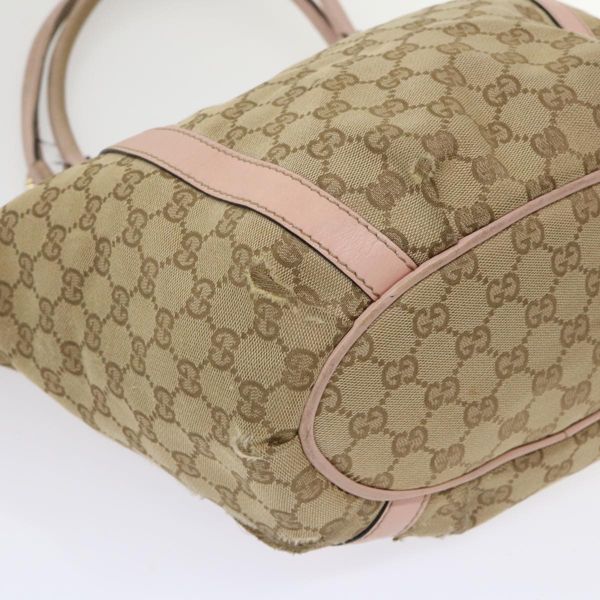 GUCCI GG Canvas Tote Bag Leather Beige 211982  ar9875B